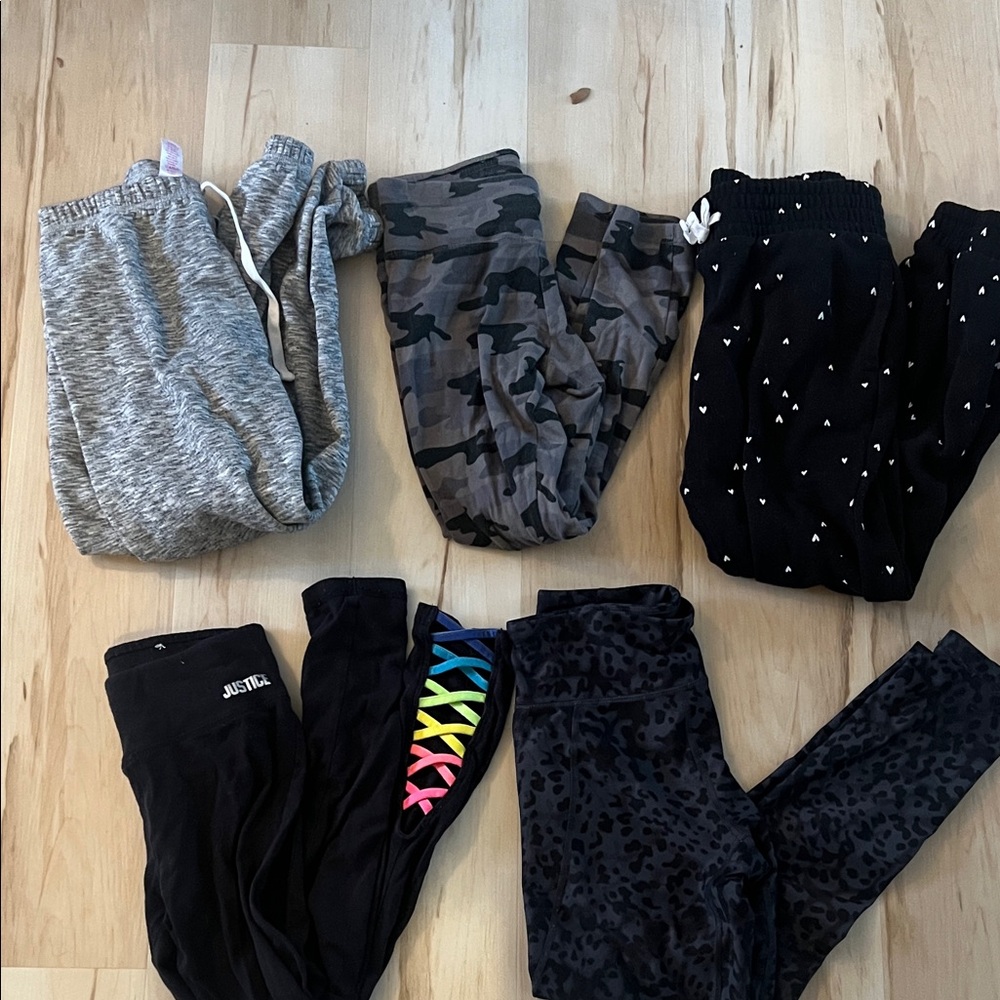 Justice Girls Black Leggings with Rainbow Lace-Up Detail and Assorted Joggers